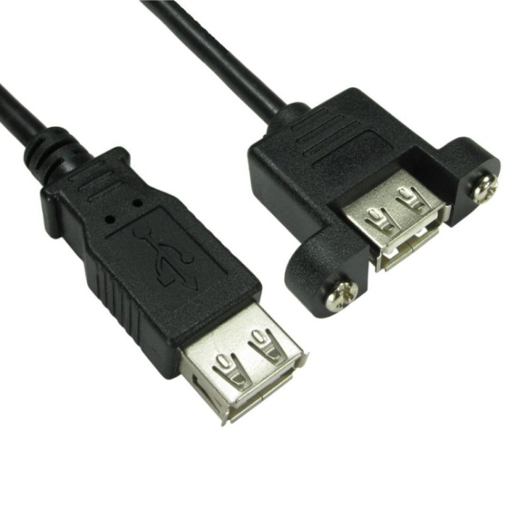 0.18m USB 2.0 Type A (F) to Type A (F) Panel Mount Cable - Black