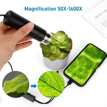 Portable Digital Microscope with 50X–1600X Magnification and 8 Adjustable LEDs