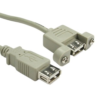 0.18m USB 2.0 Type A (F) to Type A (F) Panel Mount Cable - Beige