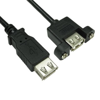 0.18m USB 2.0 Type A (F) to Type A (F) Panel Mount Cable - Black