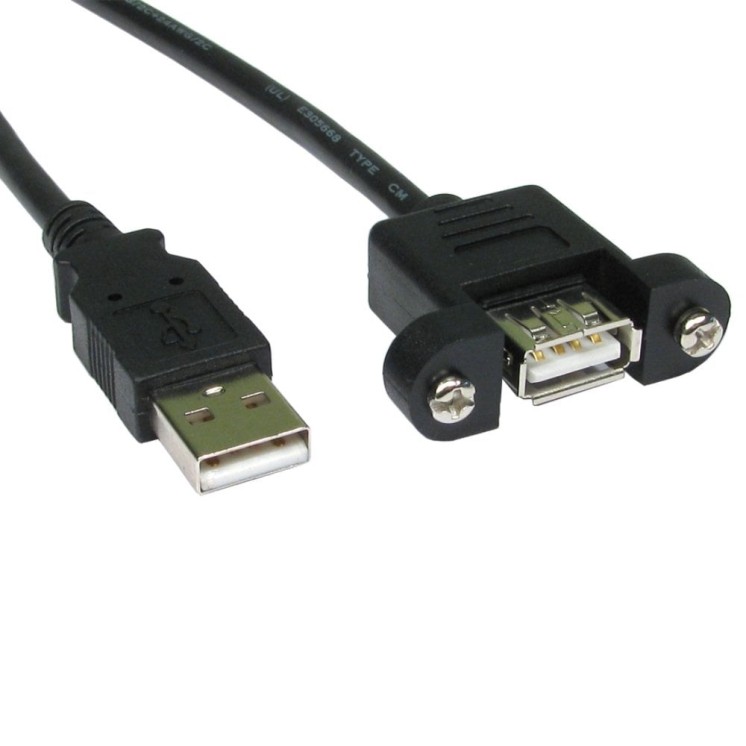 2m USB 2.0 Type A Male to Type A Female Panel Mount Cable