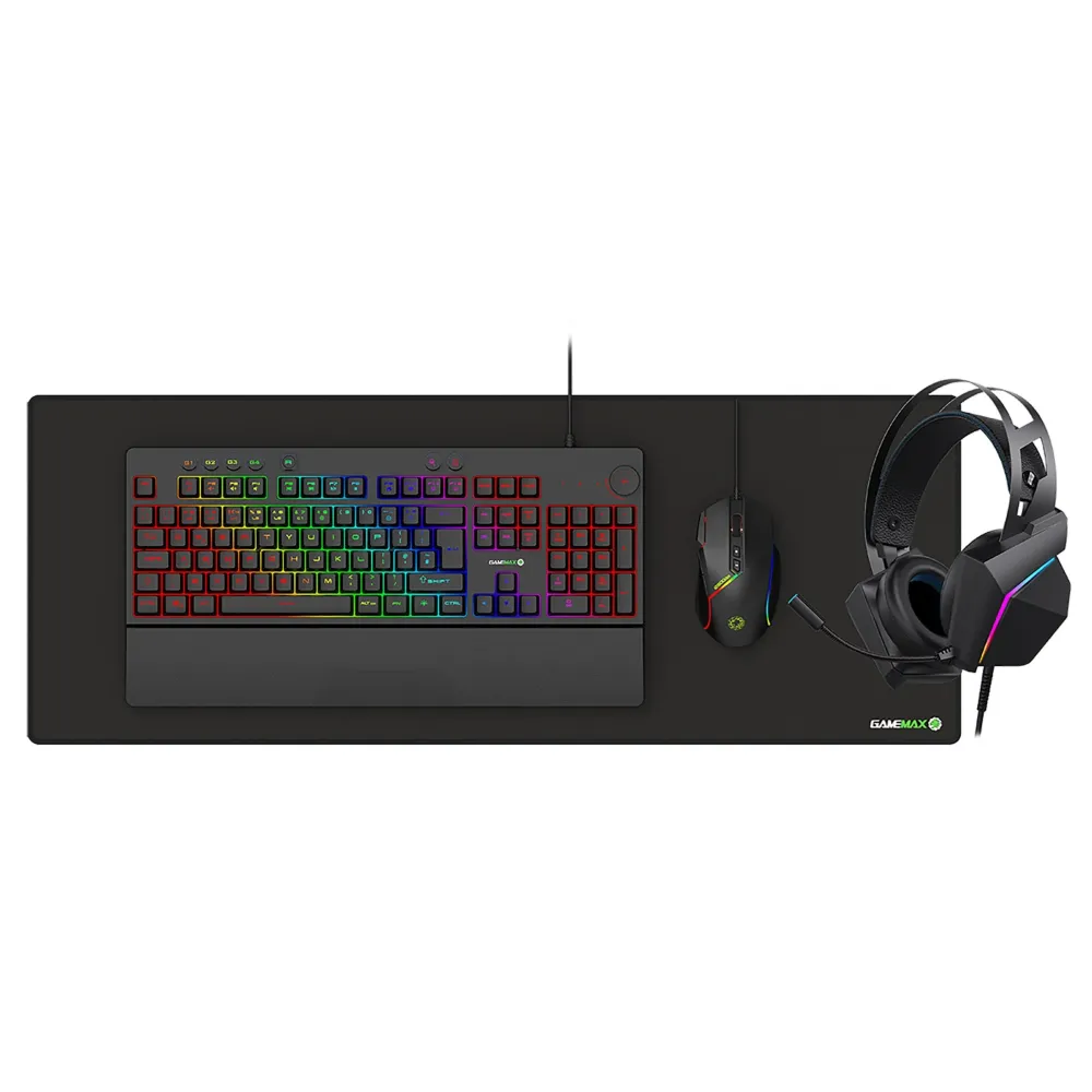 GameMax Pulse Pro 4 in 1 RGB gaming keyboard mouse headset and mouse mat