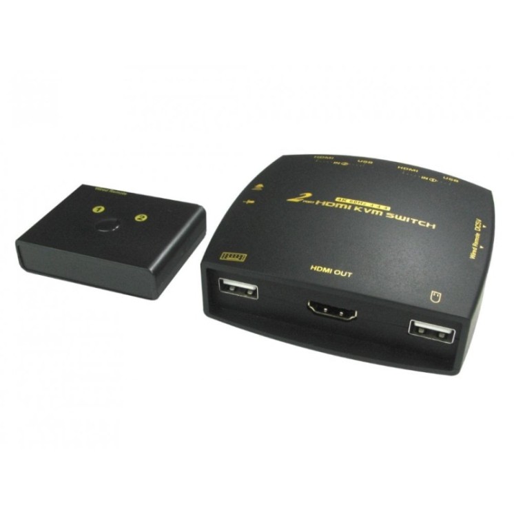 2 Port HDMI KVM Switch 4K@60Hz w/Cables & Remote Control