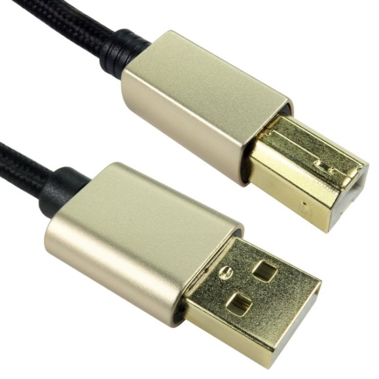 1.8m USB 2.0 Type A (M) to Type B (M) Braided Cable with Gold Hoods