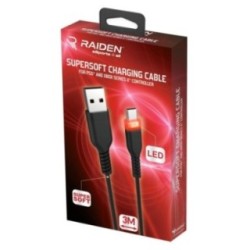 Subsonic Raiden 3m USB-C LED charging cable for PS5 and Xbox Series X controllers