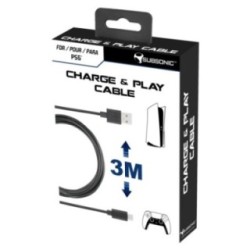 Subsonic USB Type-C 3m Charging Cable for PS5 DualSense and Xbox Series X controllers - Black