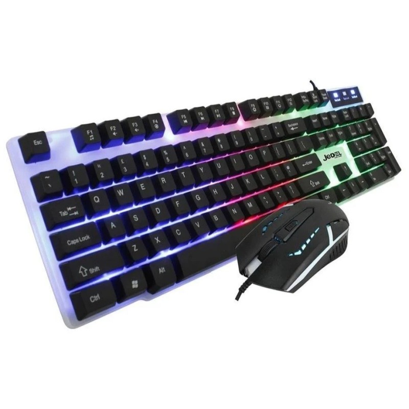 Jedel GK100 RGB LED keyboard and 4D wired mouse set in black and white