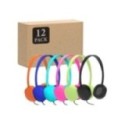 Durable 12‑pack of wired on‑ear classroom headphones with clear stereo sound
