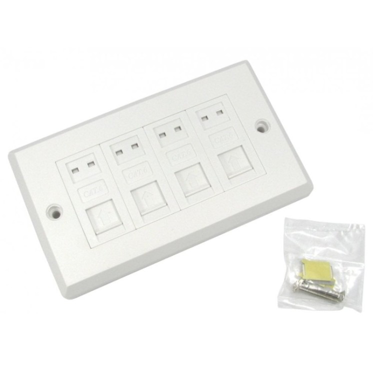 4 Port Cat6 Loaded Faceplate - Dual Gang