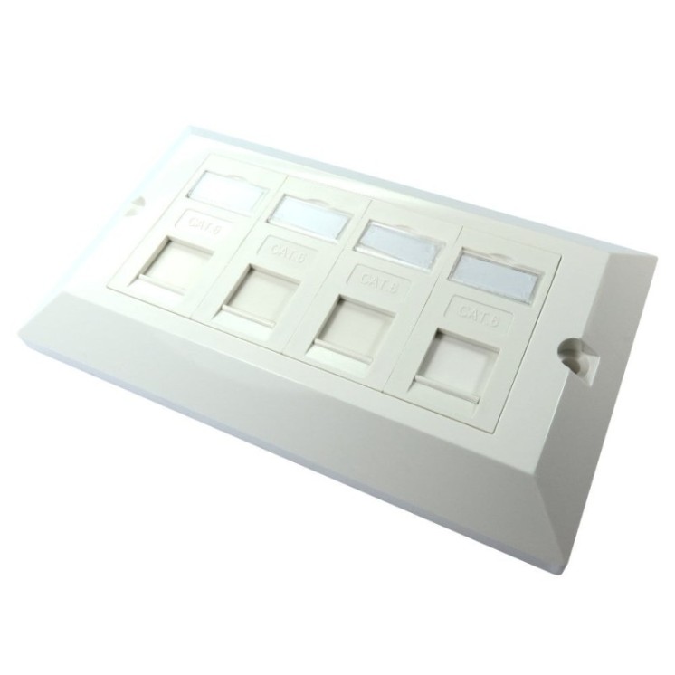 4 Port Cat6 Loaded Faceplate - Dual Gang