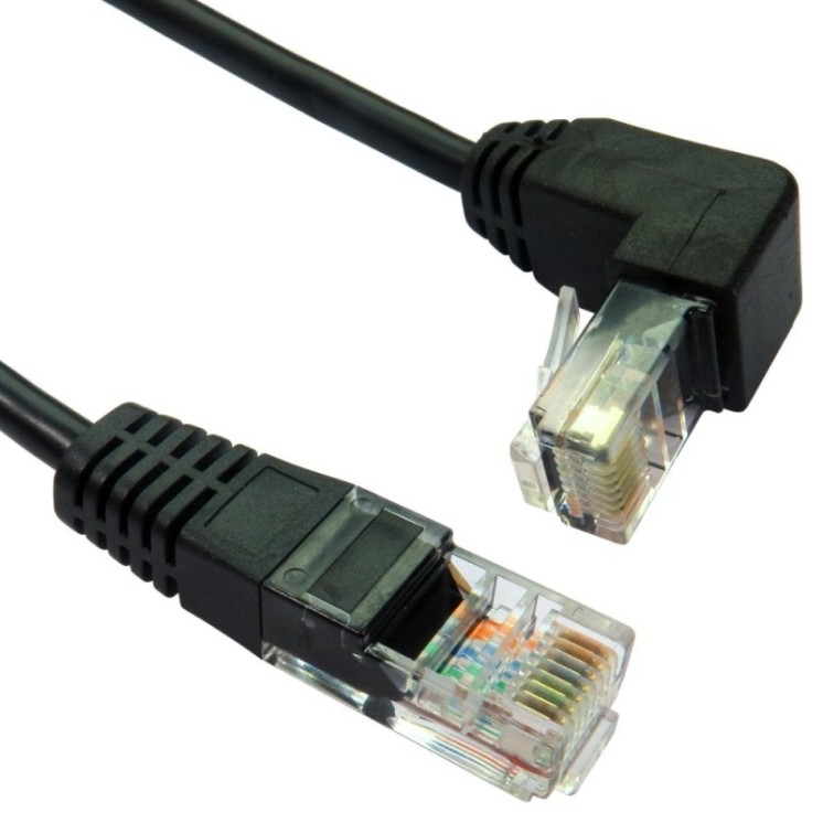 2m Cat5e UTP Straight to Right Angled DOWN Cable