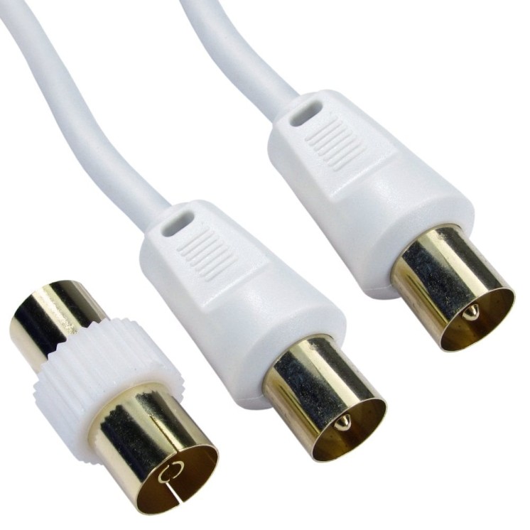 10m TV Cable with Female Coupler - White