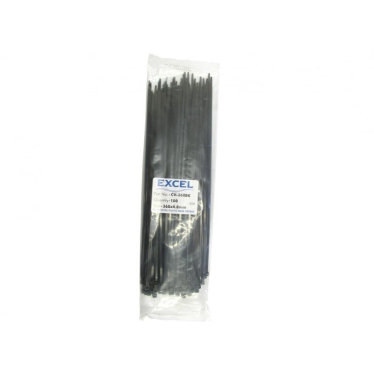 368mm x 4.8mm Black Cable Ties - 100 Pack