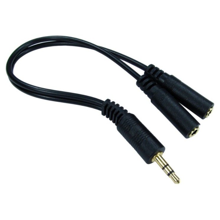 0.2m 3.5mm Stereo Splitter Cable - Black